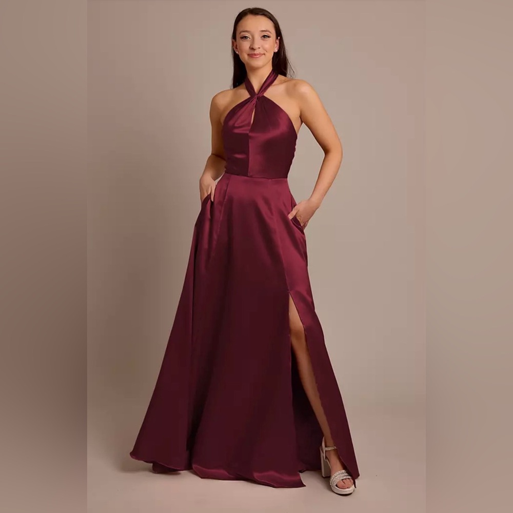 Luxe Charmeuse Halter Bridesmaid Dress by David's Bridal